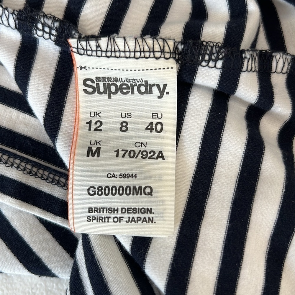SuperDry Jersey Cotton Navy Stripe Dress Lace Sleeve Accent Sz 8 US - Picture 11 of 14